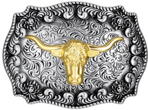 Ptwola Western Cowboy Belt Buckle Longhorn Bull Belt Buckle | Vintage Western Cowgirl Belts Buckles Rodeo Country Belts Accessory for Father's Day Halloween Christmas
