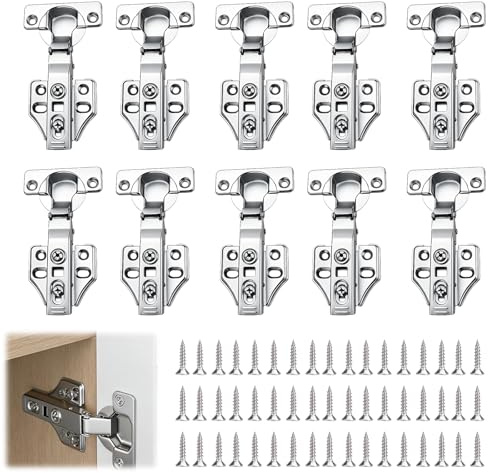 10 Stück Eckanschlag Scharniere für Schranktüren, Schrankscharniere, Mittelanschlag Soft Close Scharniere, Geeignet für Küchenschrank, Kleiderschrank, Abnehmbar, mit Schrauben