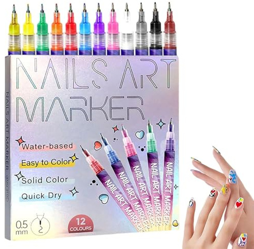 12 Farben 3D Nagellack Stift Set,Nagelspitze Nail Art Beauty Schmücken, Maniküre Werkzeuge,Nail Art Markert, DIY Linie Nagelkunst Graffiti,Nagellackstifte Nageldesign für Weihnachten Nagelkunststifte