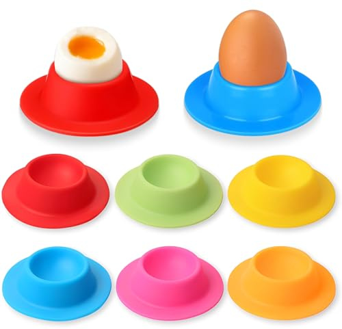 EJRUP Lot de 6 Coquetiers en Silicone,Portable Ronde Oeuf Tasses Porte, Support Oeuf a La Coque,Lavable, Coquetier Oeuf Empilables, Coquetiers pour Petit Déjeuner,6 Couleurs