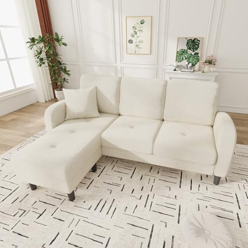 Luscriate L Sofa Klein mit Chaiselongue, 3-Sitzer Sofa Modulares Sofa, kleines ecksofa, Ideal für Wohnzimmer, kleine Wohnungen, Beige (Light Beige-A, 3-Sitzer)