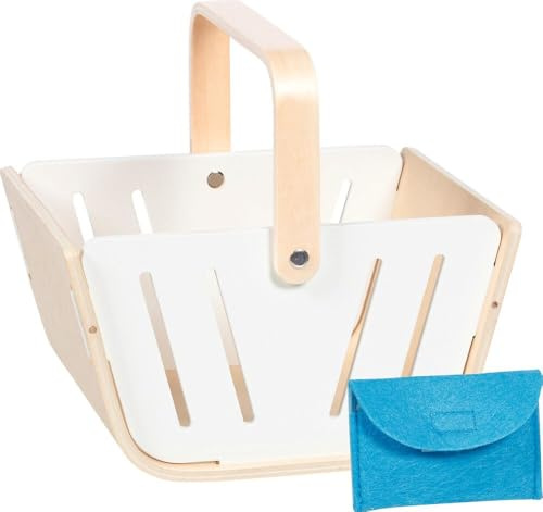 goki 51428 - Einkaufskorb MiniShopper, Tragekorb aus Holz mit klappbaren Tragegriff & Geldbörse aus Filz - Zubehör für Kaufmannsladen und Spielküche
