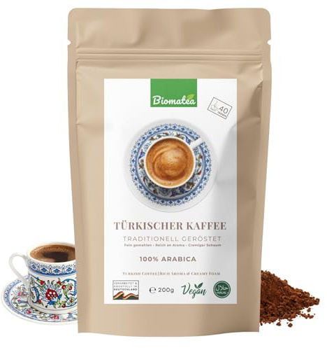 Türkischer Kaffee 200g – Fein gemahlen, 100% Arabica, traditionell geröstet, intensives Aroma, für Cezve, Espressokocher & Mokka, Türk kahvesi, Biomatea
