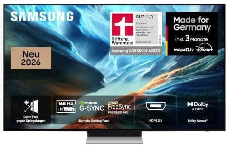 Samsung OLED S90H 4K 55 Zoll (138 cm), UHD Fernseher, Antireflexion mit Glare Free, OLED HDR+, Ultimate Gaming Pack (NVIDIA G-SYNC & AMD FreeSync Pro) mit 165Hz, HDMI 2.1, Dolby Atmos, Smart AI TV