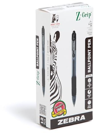 Zebra Pen Z-Grip Retractable Ballpoint Pen, Medium Point, 1.0mm, Black Ink, 12-Pack