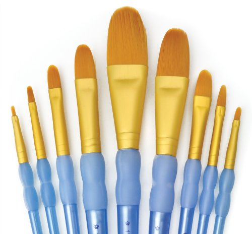 Royal and Langnickel Crafter's Choice Filbert and Wash Taklon Variety Brush Set - Gold (Pack of 9)