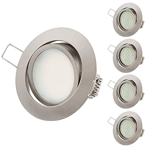 TEVEA PREMIUM LED Einbauleuchte - 230v - Schwenkbare LED Einbaustrahler - helles Licht - Deckenspot - Austauschbar - Ultra Flach - Energieklasse A+ - (5-er set) (Chrom Gebürstet - Neutralweiss)