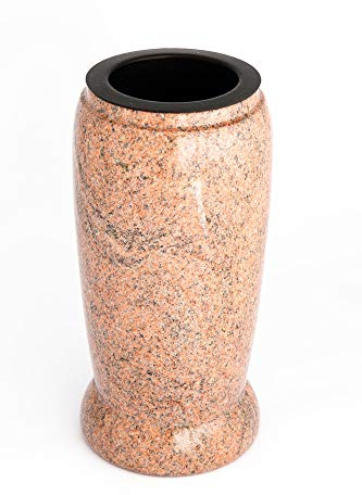 Afterglow Stilvolle Grabvase aus echtem Granit Multicolor Höhe 20 cm/Ø 10 cm Grabschmuck wetterfest frostsicher Granitvase mit Kunststoffeinsatz Friedhofsvase