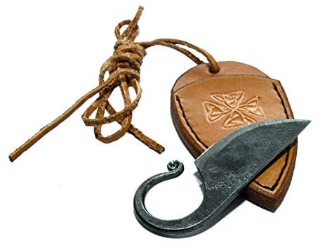 Toferner Couteau à lame fixe de Couteau en acier Celtic - forgé à la main - Lame pointue ultra-tranchante - Étui en cuir authentique inclus