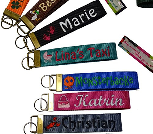 Schlüsselanhänger 30mm (light) mit Name & Motiv/Sternzeichen bestickt, personalisiert (18 Bandfarben zur Auswahl)