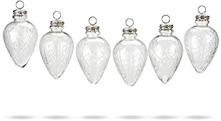 Loberon Weihnachtsschmuck 6er Set Aulnay, Schöne Zapfenform, Feine Ranken- & Sternschliffe, Mundgeblasen, Weihnachten, Weihnachtsdeko, Christbaumschmuck, Glas, Messing, klar