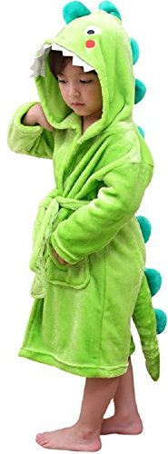 LOLANTA Accappatoio per bambini in pile con cappuccio, vestaglia morbida dinosauro, verde, L (6-8 anni)