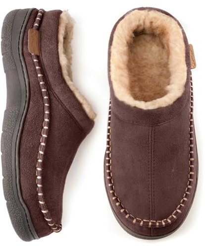 Zigzagger Men's Fuzzy Moccasin Slippers Indoor/Outdoor Fluffy House Shoes, Coffee, 8/9 UK
