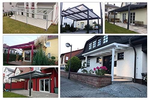Terassenüberdachung | Bausatz inkl. klare Hohlkammerplatten | integriertes Dachrinnen-System | pulverbeschichtetes Aluminium | Farb- und Größenauswahl | Wandmontage | 500x250cm (BxT) | silbergrau