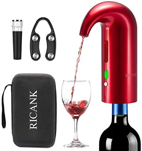 RICANK Electric Wine Aerator Pourer With Hard EVA Case - Portable One-Touch Decanter and Oxidizer Dispenser Pump for Red and White - Automatic Rechargeable Spout Pourer