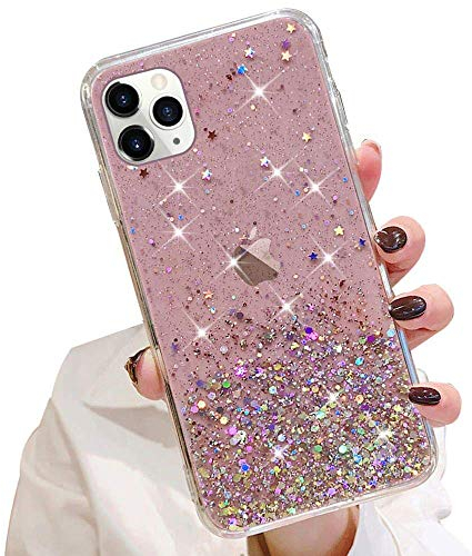 LCHULLE Glitzer Hülle Kompatibel mit iPhone 12/iPhone 12 Pro(6.1 Zoll) Handyhülle Mädchen Schuzhülle Glitzer klar TPU Bumper Silikon Hülle Handyhülle Tasche Case Cover, Rosa