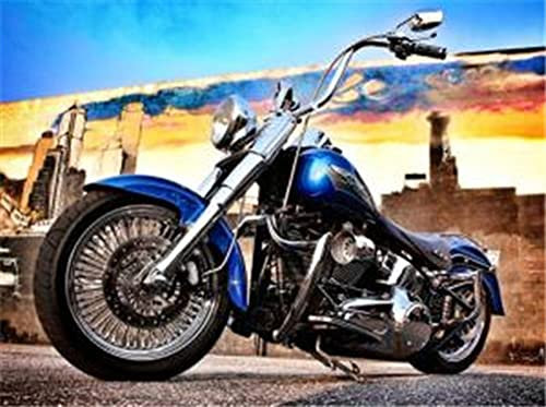 Diamond Painting Set, Bild mit Motiv Motorrad und Zubehör, Größe ca. 44 x 33 cm, Bastelset zum Malen mit Glitzersteinchen für Kinder ab 5 Jahren