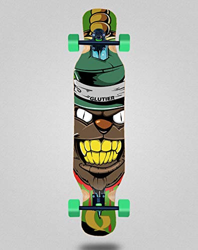 Glutier Skateboard Longboard Complete 46x10 Gr Cat Green