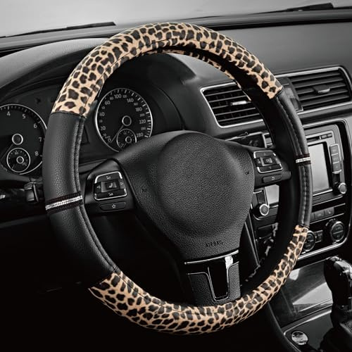 Road Comforts Leoparden-Lenkradbezug – aus PVC-Leder – rutschfest, universelle Passform 36,7 cm bis 38,1 cm