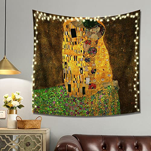 INVIN ART Wandteppich, Wandbehang, Kunst, Heimdekoration, Der Kuss von Gustav Klimt, Kunstdruck, Gemälde für Wohnzimmer, Schlafzimmer, Badezimmer, Wohnheim