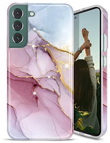 JIAXIUFEN Galaxy S22 Hülle Handyhülle TPU Silikon Weiche Schlank Schutzhülle Handytasche Flexibel Case Handy Hülle für Samsung Galaxy S22 5G - Marmor Glitter Purple Blue