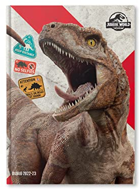Jurassic World - School Diary Dated, 10 Months, September 2022 - June 2023, School Diary with Sticker, 320 Pages, Padded Soft Cover, Size 14.2 x 19.3 cm, Dinosaur Cover