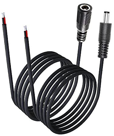 2 Pcs 18AWG DC Power Pigtail Cable,6FT(2m) DC 5.5MM x 2.5MM Male & Female Plug to Bare Wire Open End Power Wire Supply Repair Cable for DIY Extension Cord,Router,CCTV,IP Camera,DVR,LED Strip Light