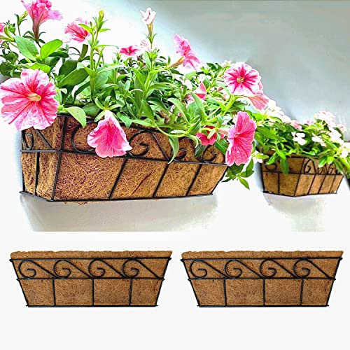 LaLaGreen Balkonkasten 2er Set 40 cm – Blumenkästen für Geländer, Fenster & Zaun – Pflanzkasten mit Kokoseinlage – Hängekästen für Balkon, Terrasse & Garten – Erdbeer Pflanzgefäß