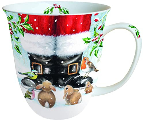Ambiente Porzellan Tasse ca. 400ml Becher Bone China Mug Für Tee Oder Kaffee Herbst Winter Weihnachten Looking Up To Santa
