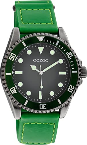 Oozoo Herrenuhr mit abgenähtem Nylon Klett Armband 42 MM Durchmesser mit drehbarer Lünette