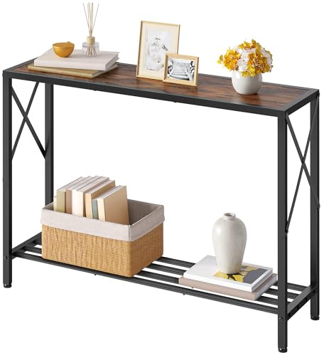 Tajsoon Table Console Industrielle, Table de canapé étroite avec étagères, Table d'entrée pour entrée, Couloir, Salon, Foyer, Couloir, Bureau, Marron Rustique