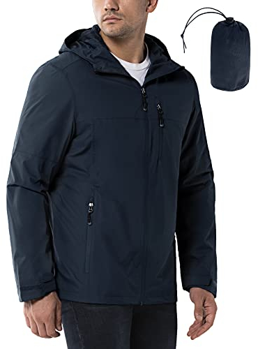 33,000ft Regenjacke Herren Wasserdicht Outdoorjacke Leichte Freizeitjacke Packbare Windjacke Fahrrad Regenmantel mit Kapuze Juwel blau L