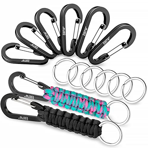 EOTW Paracord Schlüsselanhänger mit Karabiner Personalisiert Karabinerhaken D Ring Schlüsselband Schlüsselring für Motorrad Auto Camping Wandern Männer Frau Kinder (Schwarz+Blau Rosa Tarnfarbe Satz)