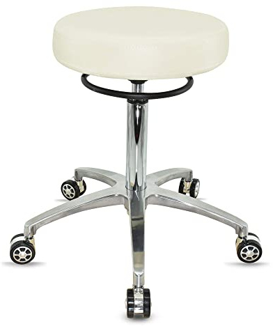 VAKON SALON - Design Rollhocker auf hochwertigen Rollen Weiß - Höhenverstellbarer von 55 bis 75 cm - Drehhocker Arbeitshocker Praxishocker