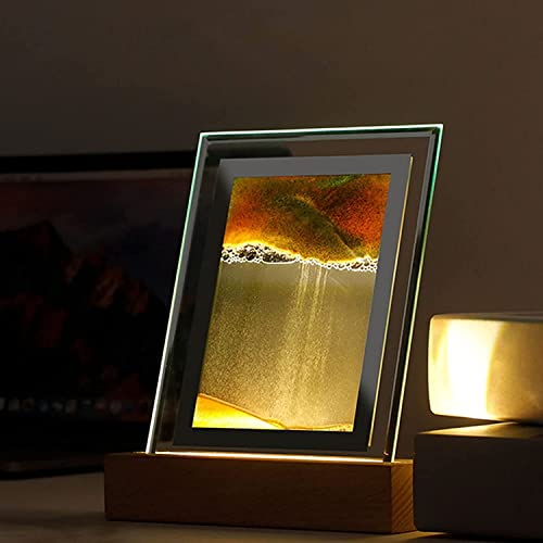 Aisny Sandscape, 3D Sandbild Herbstdeko Sandbilder Zum Drehen LED Bewegliche Sandbilder Deko Figuren Mit LED Licht Sand Glas Set Schreibtisch Deko Sand Lampe Entspannung USB Betrieben Gelb