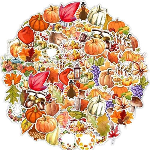 Vepoty Herbst-Fensteraufkleber, 50 Stück, Selbstklebende Herbstlaub-Aufkleber, wasserdichte Kürbis-Aufkleber für Laptop-Scrapbooking