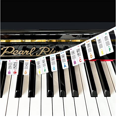 88-Key Removable Piano Keyboard Note Labels Without Sticking, 2 in 1 Piano Key Labels with Pitch Name & Staff, Durable Piano Note Labels for Beginner (colourful)