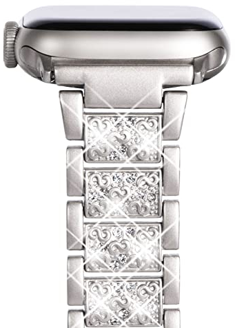 NewWays Compatible with Apple Watch Strap 38mm 40mm 41mm 42mm(Series 10),Women Sparkling Bling Stainless Steel Link Bracelet Replacement Band for iwatch Series 10/9/8/7/6/5/4/3/2/1/SE,Bling Starlight
