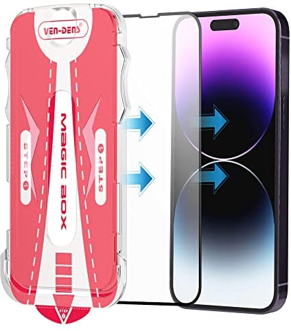 VEN-DENS Screen Protector for iPhone 12 Pro Max, Black Edge Full Coverage Edge to Edge Tempered Glass Film with Easy Installation Tool, Case-Friendly, HD Clear For iPhone 12 Pro Max 6.7
