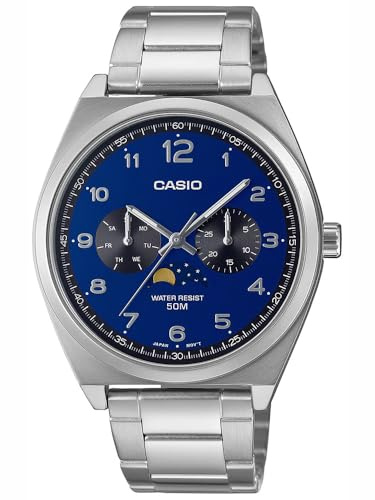 Casio Herren-Armbanduhr, MTP-M300D-1AVDF, schwarzes Zifferblatt, Silber/Blau, Armband