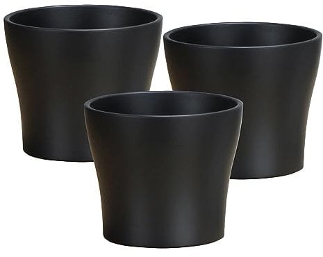 scheurich Set mit 3 klassischen anthrazitfarbenen Keramik-Blumentöpfen – 15,2 cm dekorative Töpfe für Zimmerpflanzen – wasserdichte & UV-beständige Pflanzgefäße – langlebiges, bruchfestes Design