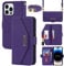 Cavor Case compatible with iPhone 14 Pro Phone Case With Strap,Crossbody Flip Leather Wallet Case,[5 Card Holder][Mirror][Magnetic],Lanyard Case Cover for women - Purple