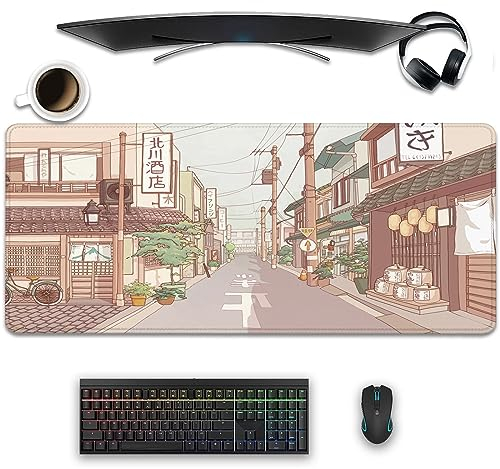 Anime Tokyo Street Japanisches Schreibtisch-Mauspad - Großes Cartoon-Schreibtischunterlage für Tastatur und Maus, Gaming-Mauspad für Büro und Heimarbeit (70 x 29 cm)
