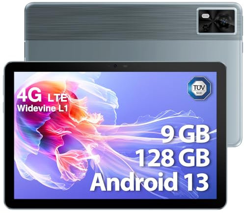 DOOGEE T10E Android 13 Tablette Double 4G LTE+5G WiFi 9GB + 128GB(1TB TF), 10 Pouces Tablette Tactile avec Processeur Octa-Core, 6580mA/Certifié GMS/Widevine L1/8MP+5MP/GPS/OTG, Gris