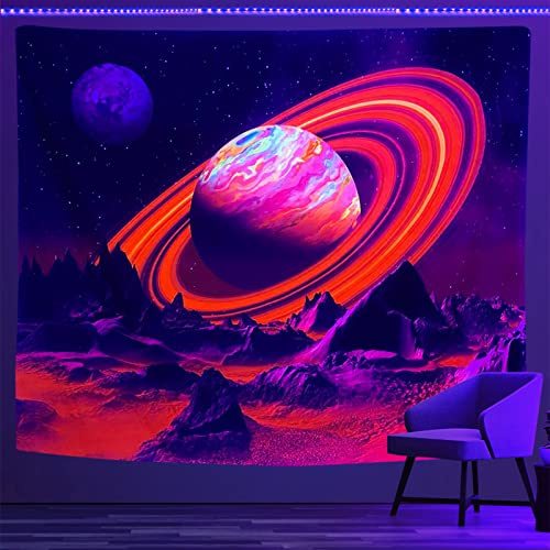 PSYHILAR Schwarzlicht-Poster für Erwachsene und Jugendliche, Weltraum, Galaxie, Planet, UV-Wandteppich, Schwarzlicht-Dekor, Wandbehang (101,6 x 76,2 cm)