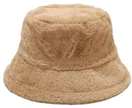 Jupsk Winterwarme Pelzige Eimermütze, Kunstfellmütze Fischermütze für Frauen mit Winddichtem Riemen, Weiche Flauschige Mütze, Bequemes und Gemütliches Winteraccessoire