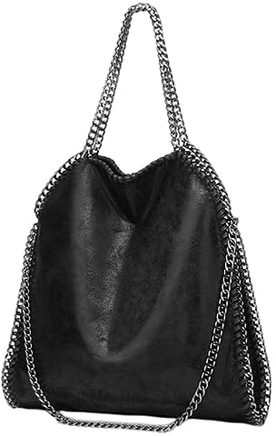 Obelunrp Schwarze Kettentasche, große Kapazität, weiche Leder-Tragetaschen, lässige Damen-Umhängetasche, schwarze Handtasche für Frauen, Shopping, Dating
