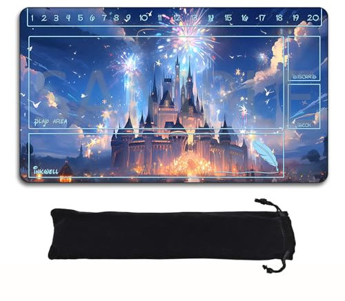 Lorcana Playmats Compatible TCG 24x14 Inches Gaming Mat, Non-Slip Rubber with Zones Play Mat and Free Storage Bag（DIS10）