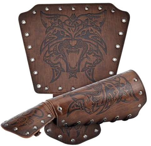 Durio Wikinger Handschuh Mittelalter Vintage Kunstleder Armschutz Ritter Armschienen LARP Halloween Kostüm Wikinger Kleidung