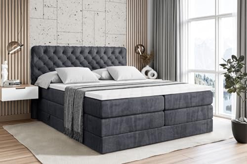 ALTDECOR Boxbett mit H3 H4 Matratze BOXI8 King - 200x200 - Dunkelgrau | Lattenrost, Topper, Boxspringbett mit Bettkasten, Bett mit Stauraum, Doppelbett, Polsterbett